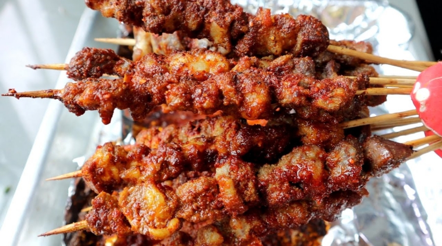 Grilled halal skewers in Xi’an’s Muslim Quarter
